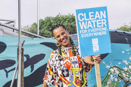 Singer-songwriter Neneh Cherry supporting the WaterAid #accessdenied campaign at Glastonbury Festival, June 2019.