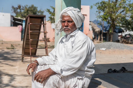 Portrait of Billu Nayak (62), a village elder and one of the oldest residents of Brahmanandapuram Thanda GP in Guntur District, Andhra Pradesh.