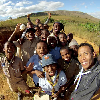 Selfie of Ernest with scouts from Tanjonandriana and Ankazobe on the way Anjezika village. Madagascar.